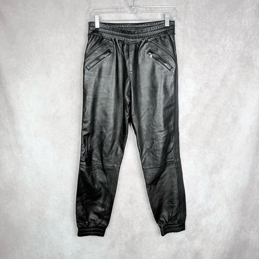 Club Monaco Lamb Leather Pull On Jogger In Black Women's Size 0